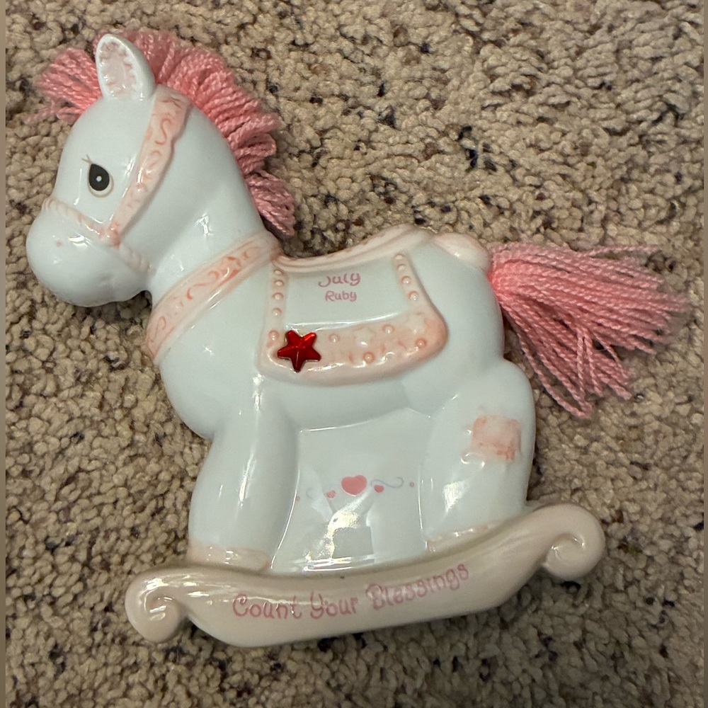 Precious Moments July Ruby Rocking Horse Bank Enesco 2000 Birth Month Figurine
